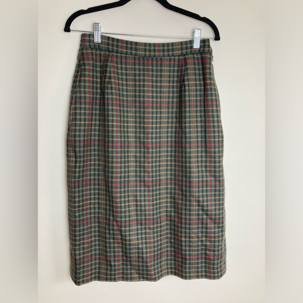 Vintage Plaid Wool Skirt Lined Sz M 6/8 Knee Peasant Cottage Prarie Ireland Made